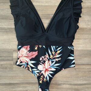 Floral Black One-Piece Swimsuit